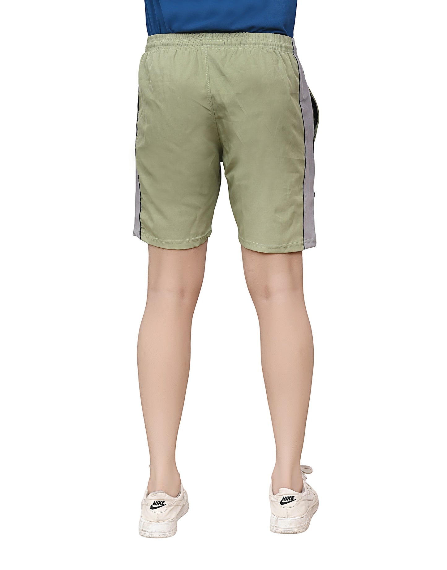 Men's Sports Shorts – Olive Green with Light Grey Panel – Lightweight Activewear with Pockets