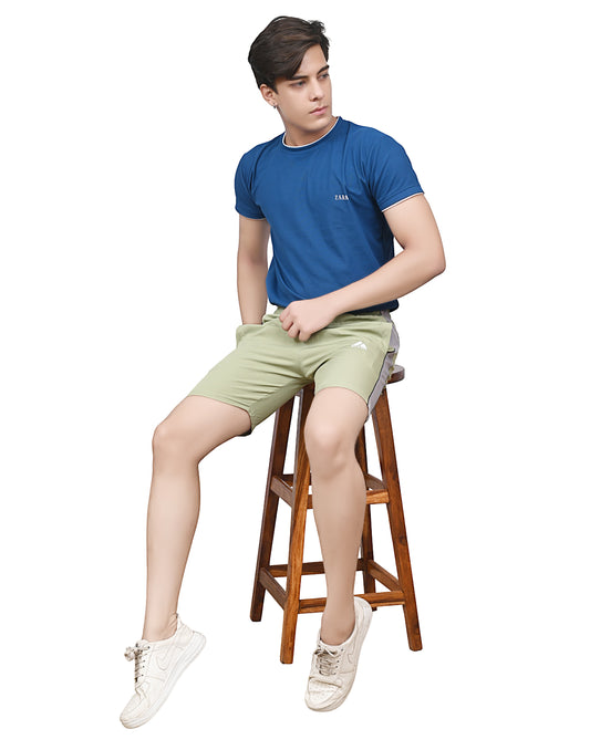 Men's Sports Shorts – Olive Green with Light Grey Panel – Lightweight Activewear with Pockets