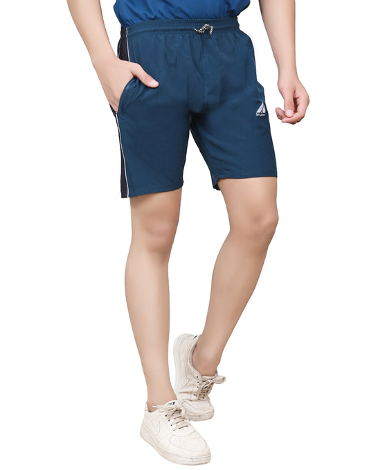 Men's Sports Shorts – Dark Blue with Black Side Panel – Lightweight Activewear with Pockets