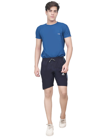 Men's Sports Shorts – Navy Blue with Dark Blue Side Panel – Comfortable Activewear with Pockets