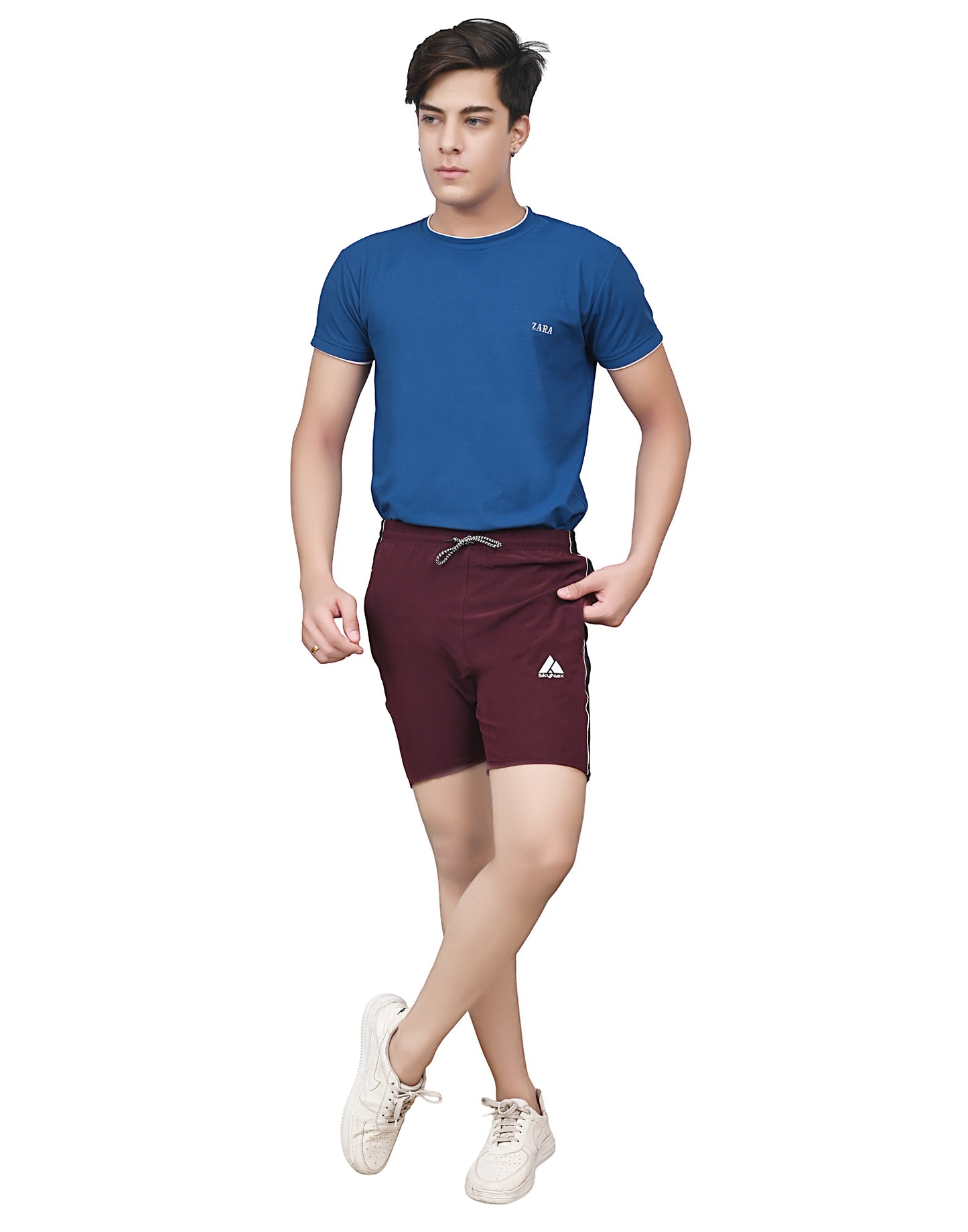 Men's Sports Shorts –Maroon with Black Side Panel – Lightweight Activewear with Pockets
