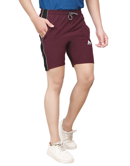 Men's Sports Shorts –Maroon with Black Side Panel – Lightweight Activewear with Pockets