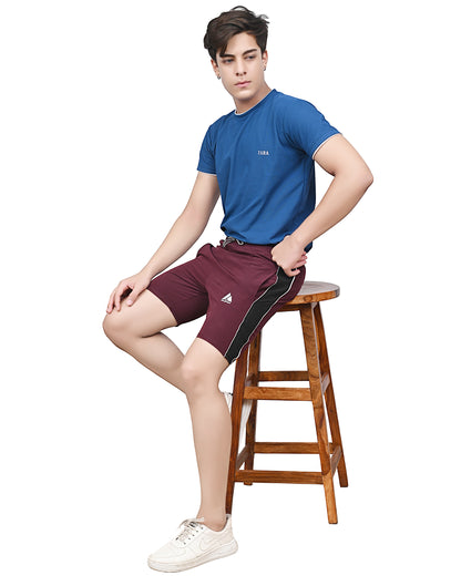 Men's Sports Shorts –Maroon with Black Side Panel – Lightweight Activewear with Pockets