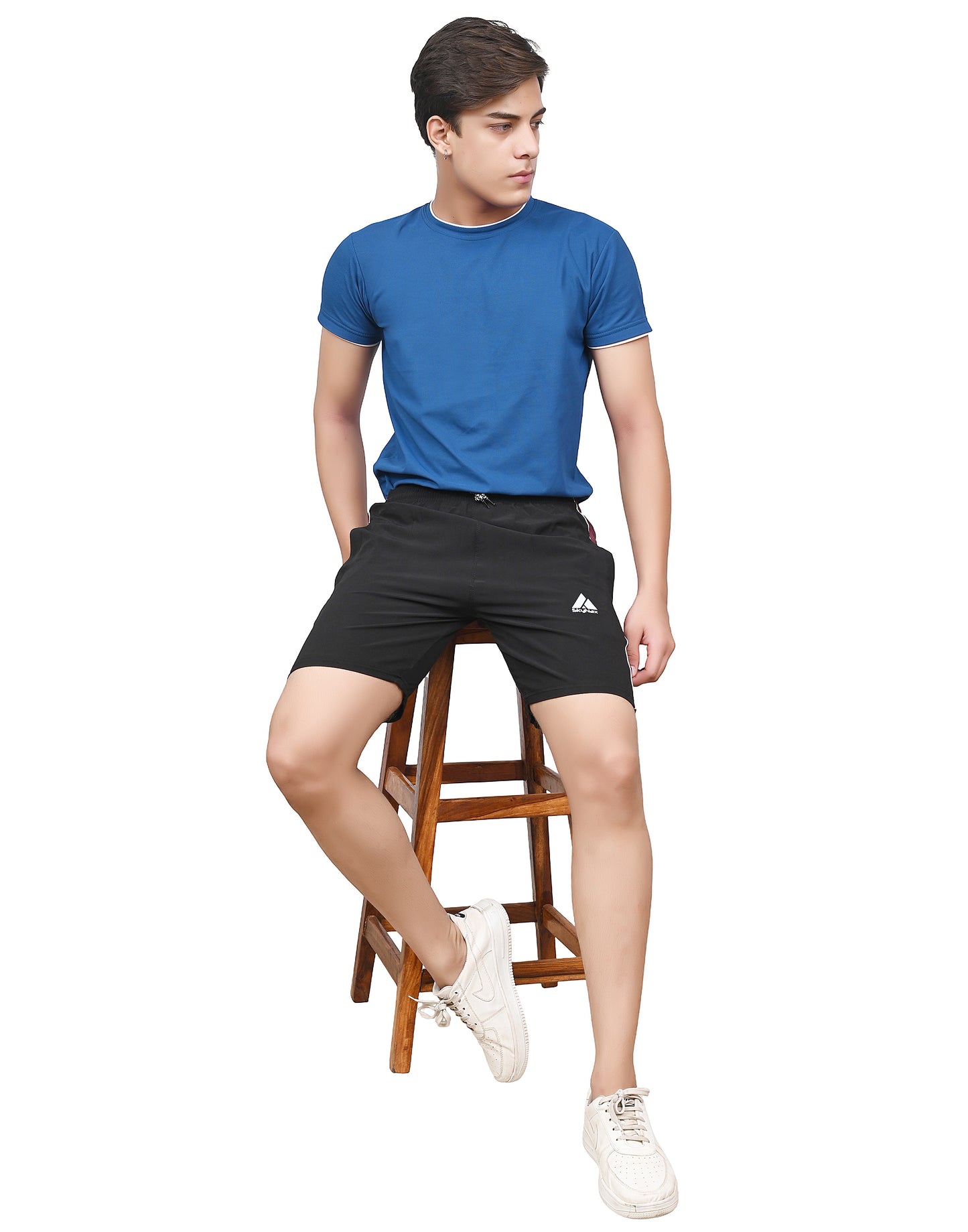 Men's Sports Shorts – Black with Maroon Side Panel – Lightweight Activewear with Pockets