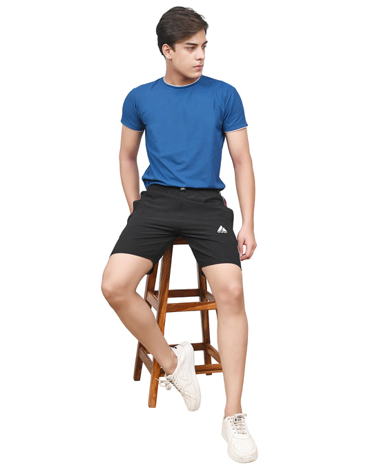 Men's Sports Shorts – Black with Maroon Side Panel – Lightweight Activewear with Pockets