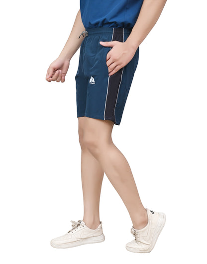 Men's Sports Shorts – Dark Blue with Black  Side Panel – Lightweight Activewear with Pockets