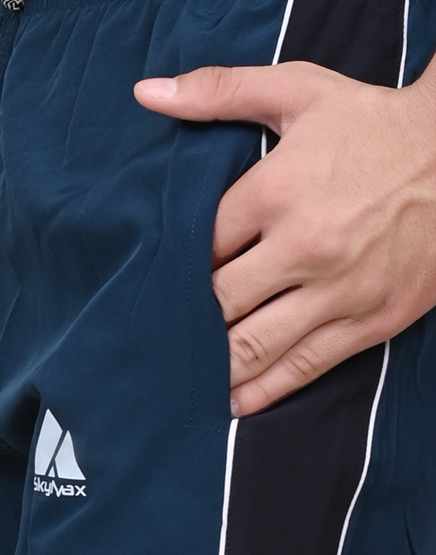 Men's Sports Shorts – Dark Blue with Black  Side Panel – Lightweight Activewear with Pockets